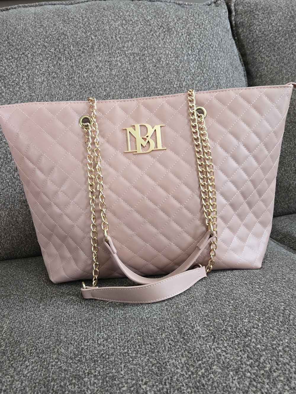 Badgley Mishka Tote Bag in Blush Pink with Gold Chain